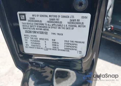 2004 Chevrolet Silverado 1500 Ss z USA, uszkodzony, nr VIN 2GCEK19N141335122